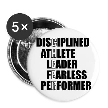 Discipline athlete leader fearless performer - Buttons klein 25 mm (5er Pack) - Weiß - Vorne