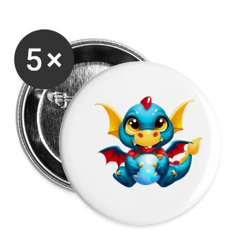 dragon bebe mignon - Lot de 5 petits badges (25 mm) - blanc - Devant