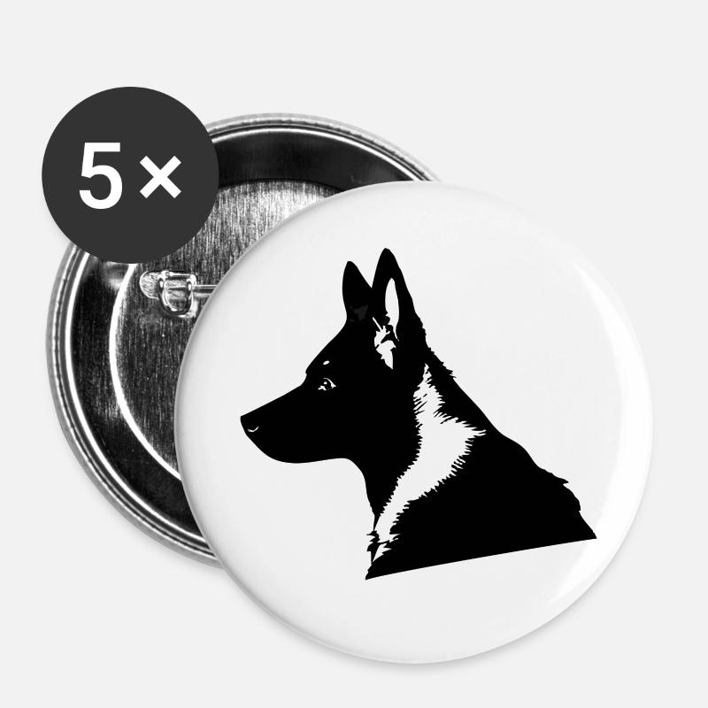 Schäferhund Kopf Silhouette - Buttons klein 25 mm (5er Pack) - Weiß