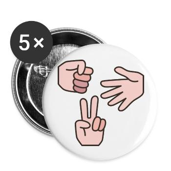 Schere Stein Papier - Buttons klein 25 mm (5er Pack) - Weiß - Vorne