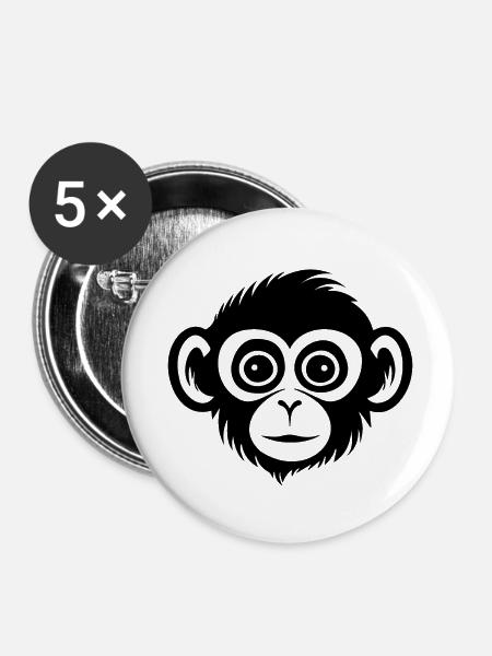 Affe Affen Affengesicht Dschungel - Buttons klein 25 mm (5er Pack) - Weiß