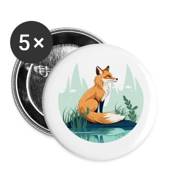 Fox sits in the field - Buttons small 1''/25 mm (5-pack) - white - Front