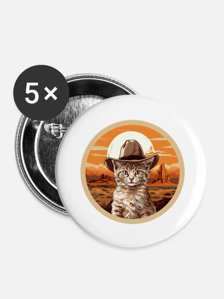 Sheriff's Katze - Buttons klein 25 mm (5er Pack) - Weiß