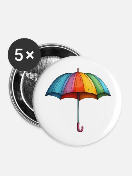 Bunter Regenschirm - Buttons klein 25 mm (5er Pack) - Weiß