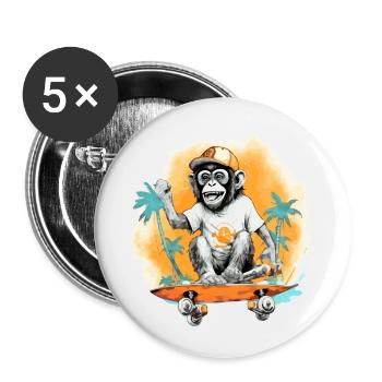 Kiki, der Skater-Affe - Buttons klein 25 mm (5er Pack) - Weiß - Vorne