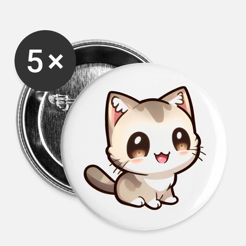 Mignon petit chat chibi - Lot de 5 petits badges (25 mm) - blanc