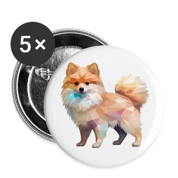 Zwergspitz Geometrisch Zeichnung - Buttons klein 25 mm (5er Pack) - Weiß - Vorne