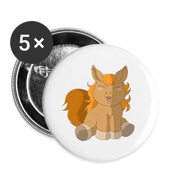 Petit cheval / poney mignon (marron) - Lot de 5 petits badges (25 mm) - blanc - Devant