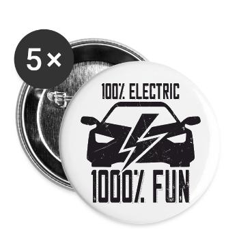 100% électrique 1000% Fun - pour les fans de voitures électriques - Lot de 5 petits badges (25 mm) - blanc - Devant