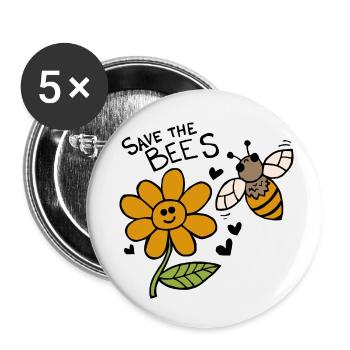 Rettet die Bienen - Buttons klein 25 mm (5er Pack) - Weiß - Vorne