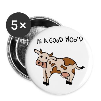 Gute Laune Kuh - Buttons klein 25 mm (5er Pack) - Weiß - Vorne