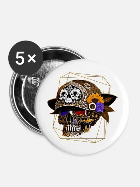 Skull mit Helm - Buttons klein 25 mm (5er Pack) - Weiß