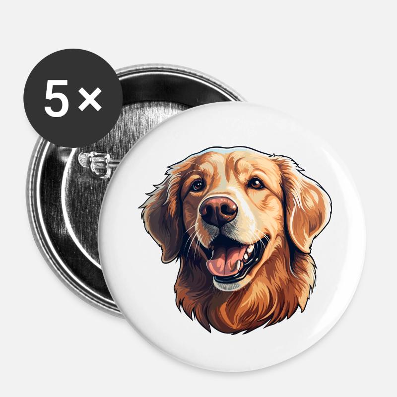 Chien Golden Retriever - Lot de 5 petits badges (25 mm) - blanc