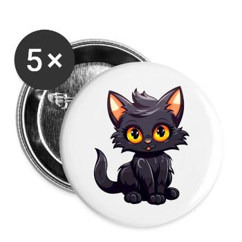 Petit chaton noir personnage de dessin animé - Lot de 5 petits badges (25 mm) - blanc - Devant