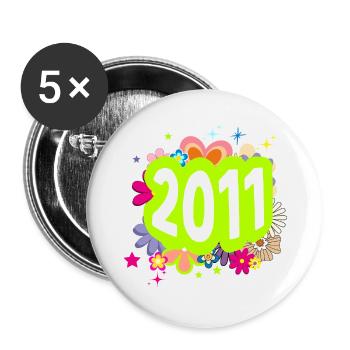Année 2011 anniversaire Groovy floral - Lot de 5 petits badges (25 mm) - blanc - Devant