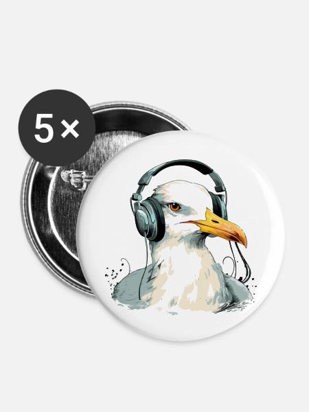Limi, die audiophile Möwe - Buttons klein 25 mm (5er Pack) - Weiß