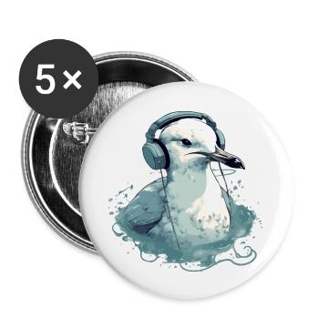 Mila, die audiophile Möwe - Buttons klein 25 mm (5er Pack) - Weiß - Vorne