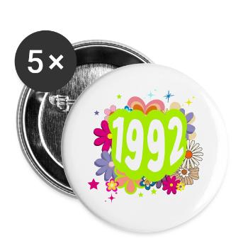 Year 1992 anniversary Groovy floral - Buttons small 1''/25 mm (5-pack) - white - Front