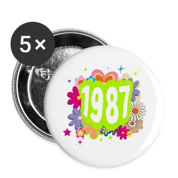 Year 1987 anniversary Floral Groovy - Buttons small 1''/25 mm (5-pack) - white - Front