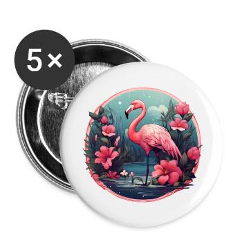 Floraler Flamingo - Buttons klein 25 mm (5er Pack) - Weiß - Vorne