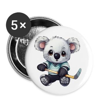 Koala Plays Ice Hockey, Sporty Animal Design - Buttons small 1''/25 mm (5-pack) - white - Front