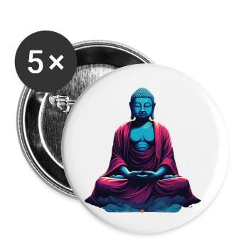 Bouddha bleu dans la méditation contemplation dualité - Lot de 5 petits badges (25 mm) - blanc - Devant