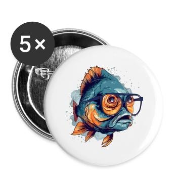 Blop the spectacled fish - Buttons small 1''/25 mm (5-pack) - white - Front
