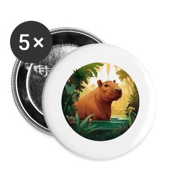Bathing Capybara - Buttons small 1''/25 mm (5-pack) - white - Front