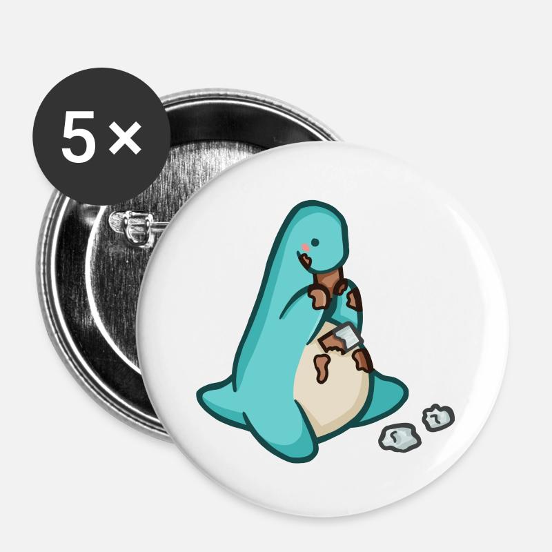 hugadino Dino isst Schokolade, süßer Dinosaurier - Buttons klein 25 mm (5er Pack) - Weiß