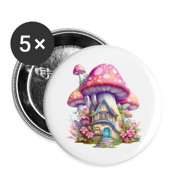 Fairy House Pizhaus Märchenwelt Kinder Phantasie - Buttons klein 25 mm (5er Pack) - Weiß - Vorne