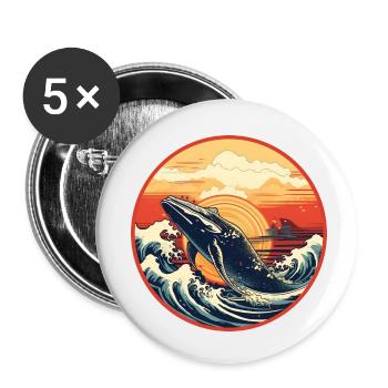 Whale Ukiyo-e 2 - Buttons small 1''/25 mm (5-pack) - white - Front