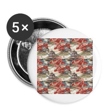 Asiatique Motif sans couture Peinture chinoise japonaise - Lot de 5 petits badges (25 mm) - blanc - Devant