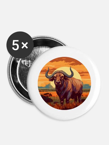 Afrikanischer Büffel - Buttons klein 25 mm (5er Pack) - Weiß