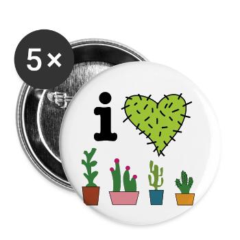 Ich liebe Kakteen - Buttons klein 25 mm (5er Pack) - Weiß - Vorne