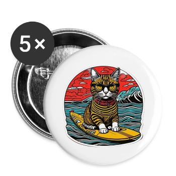 Chat mignon, petit kitty surf en été - Lot de 5 petits badges (25 mm) - blanc - Devant