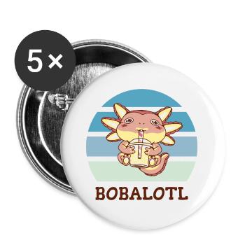 Boba Bubble Tea Axolotl Bobalotl - Buttons small 1''/25 mm (5-pack) - white - Front