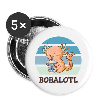 Boba Bubble Tea Axolotl Bobalotl - Buttons small 1''/25 mm (5-pack) - white - Front
