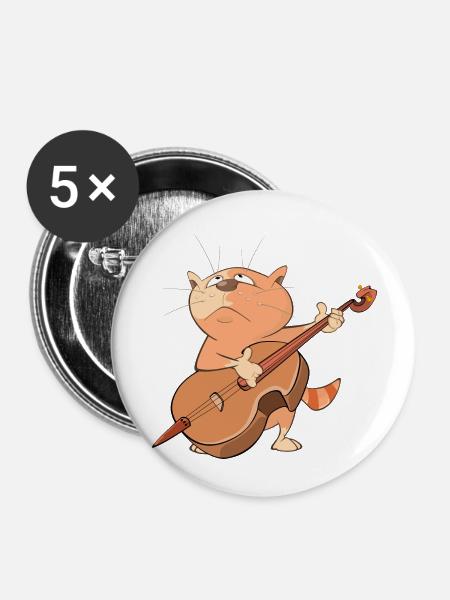 Katze spielt Musik - Buttons klein 25 mm (5er Pack) - Weiß
