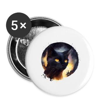 Black cat - Buttons small 1''/25 mm (5-pack) - white - Front