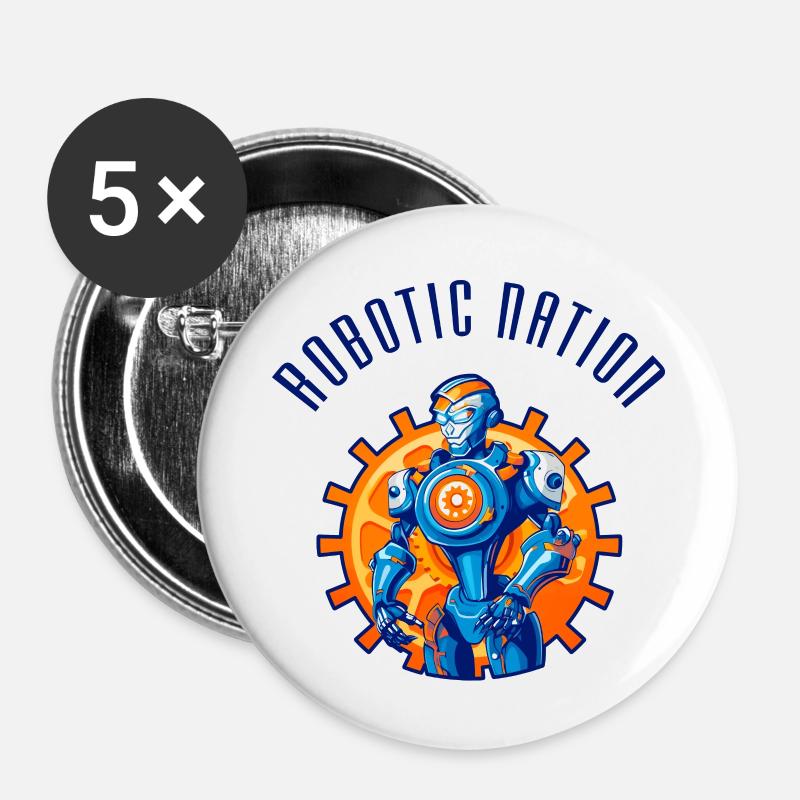 Roboter-Nation - Buttons klein 25 mm (5er Pack) - Weiß