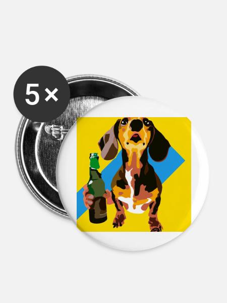 Beer Dachshund - Buttons klein 25 mm (5er Pack) - Weiß