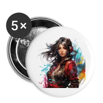 Gaming Art Woman Paint - Buttons small 1''/25 mm (5-pack) - white - Front