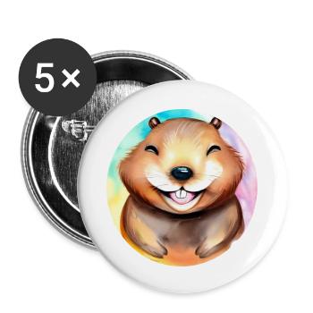 Joyful Beaver on a rainbow background - Buttons small 1''/25 mm (5-pack) - white - Front