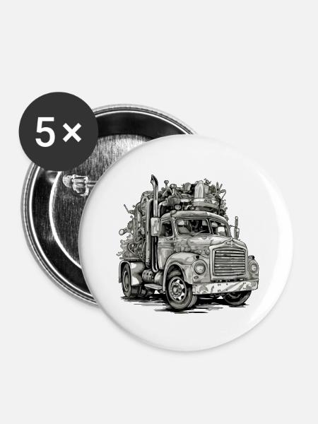 Mightymoover LKW - Buttons klein 25 mm (5er Pack) - Weiß