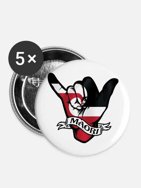 Maori Shaka - Buttons klein 25 mm (5er Pack) - Weiß