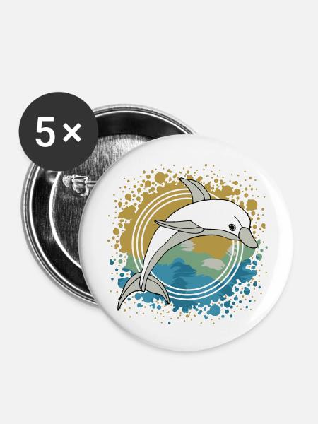 Delfin - Buttons klein 25 mm (5er Pack) - Weiß