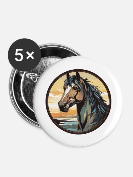 Pferd - Buttons klein 25 mm (5er Pack) - Weiß