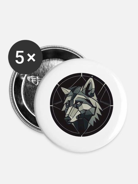 Geometrischer Wolf - Buttons klein 25 mm (5er Pack) - Weiß