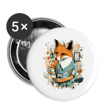 Renard et son journal - Lot de 5 petits badges (25 mm) - blanc - Devant