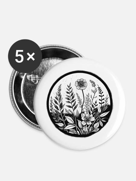 Botanische Pracht - Buttons klein 25 mm (5er Pack) - Weiß